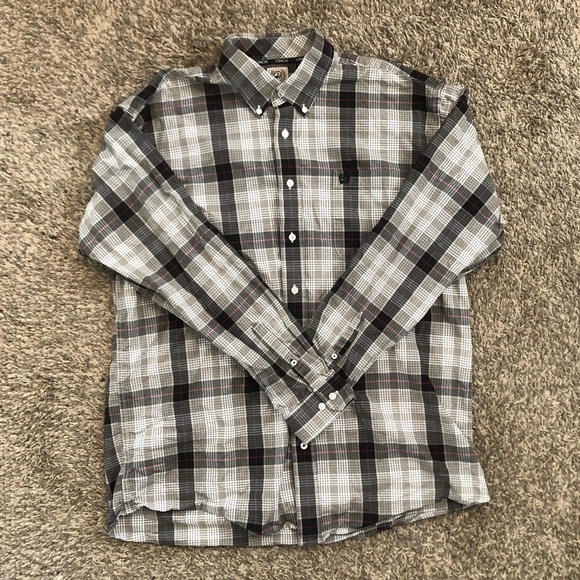Cinch Other - CINCH Men’s Red, Grey, and Black Plaid Long Sleeve Button Up Size Large